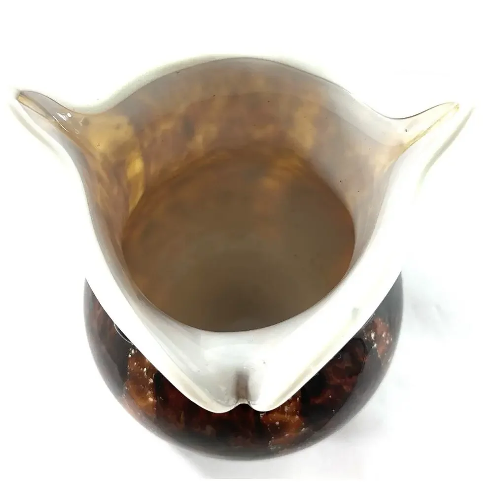 Vintage Art Glass Owl Vase / Planter Brown Tortoise Shell Look 5” Hand Blown